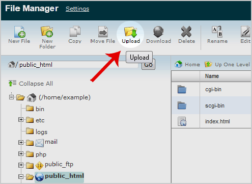 How to upload files via the cPanel File Manager?